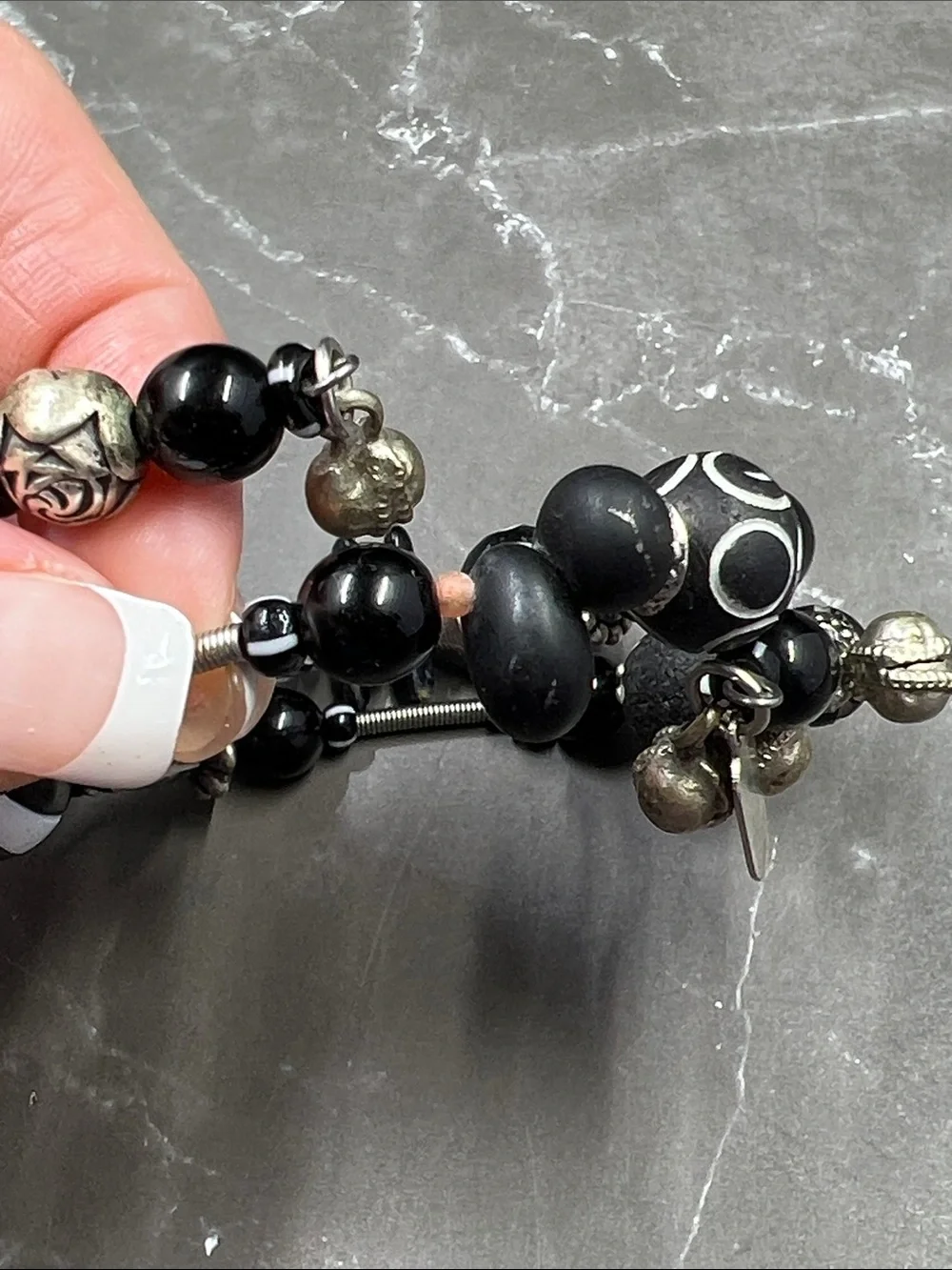 Vintage Treska Black Beaded Textured Wrap Bracelet